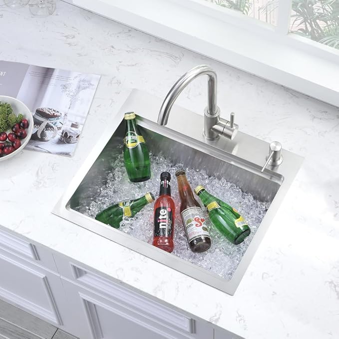 20 Inch Drop in Kitchen Sink, Single Bowl 16 Gauge Stainless Steel Topmount Small Kitchen Bar Sink Outdoor RV Workstation Basin (20"x17"x10")