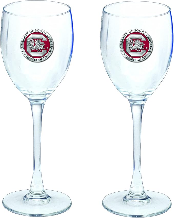 Heritage Pewter South Carolina Gamecocks Glass Goblets – Set of 2 | 12 OZ Goblet Wine Glasses | Expertly Crafted Pewter Glass