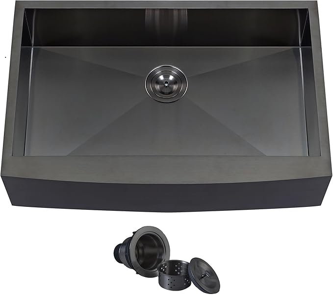 Black Farmhouse Sink 33 Inch,16 Gauge Undermount Single Bowl 304 Stainless Steel Farmhouse Kitchen Sink, 9 Inch Deep Apron Front Gunmetal Black Farm Sink with drain