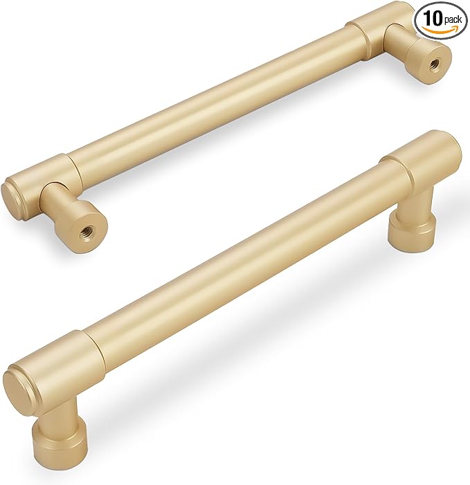 10 Pack Brushed Gold Cabinet Pulls 6.3 Inch(160mm) Hole Centers Kitchen Cabinet Handles Gold Drawer Pulls
