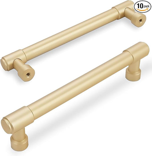 10 Pack Brushed Gold Cabinet Pulls 6.3 Inch(160mm) Hole Centers Kitchen Cabinet Handles Gold Drawer Pulls