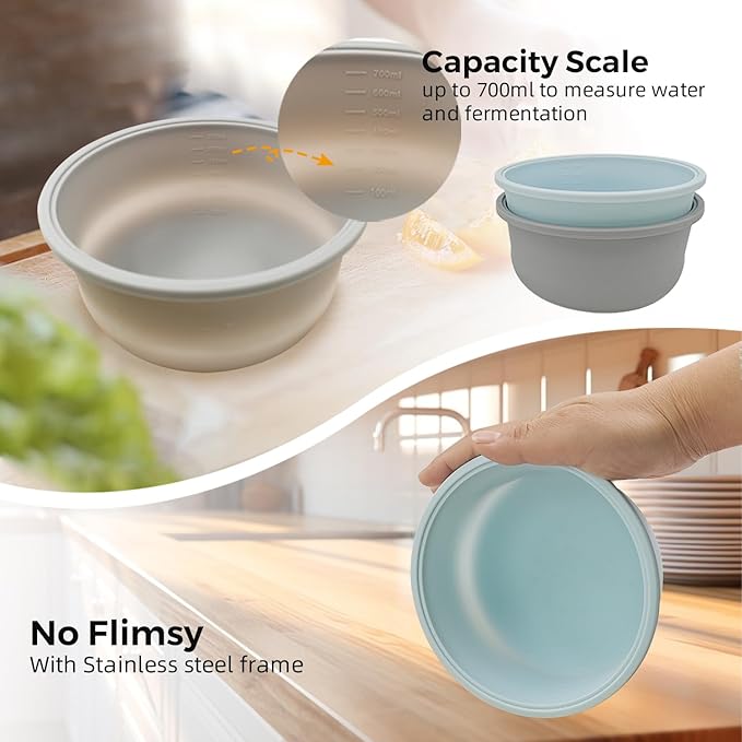 Pizza Making Accessories,4Pcs Stackable Silicone Pizza Dough Proofing Containers with Lids 700ml | Make 12" Pizzas,Pizza Dough Proofing Box and Pizza Bread Kit Tools(6pc)