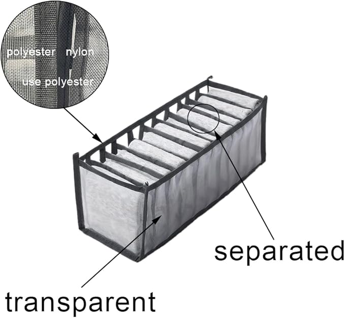 HSLFUAI Pack of 3 Mesh Drawer Organizer Underwear Drawer Organizer Socks Compartment Storage Mesh Clothing Sorting Drawer Divider Organizer(7Grids+7Grids+11Grids)