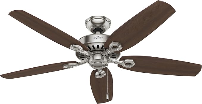 Hunter Fan Company 53241 Builder Elite Hunter Fan Indoor Ceiling Fan with Pull Chain Control, 52", Brushed Nickel Finish