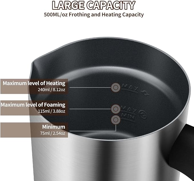 CIRAGO Milk Frother 4 in 1 Electric Milk Steamer Automatic Hot & Cold Foam Maker and Milk Warmer for Latte, Cappuccinos, Macchiato, Hot Chocolate Milk