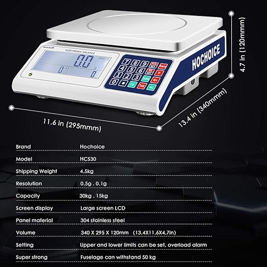 Industrial Scale Counting Scale Precision Electronic Gram Scale Lab Industrial Counting and Weighing 66lb/0.0011lb-30kg / 0.5g Accuracy with RS232 Port for Connecting Computer or Printer