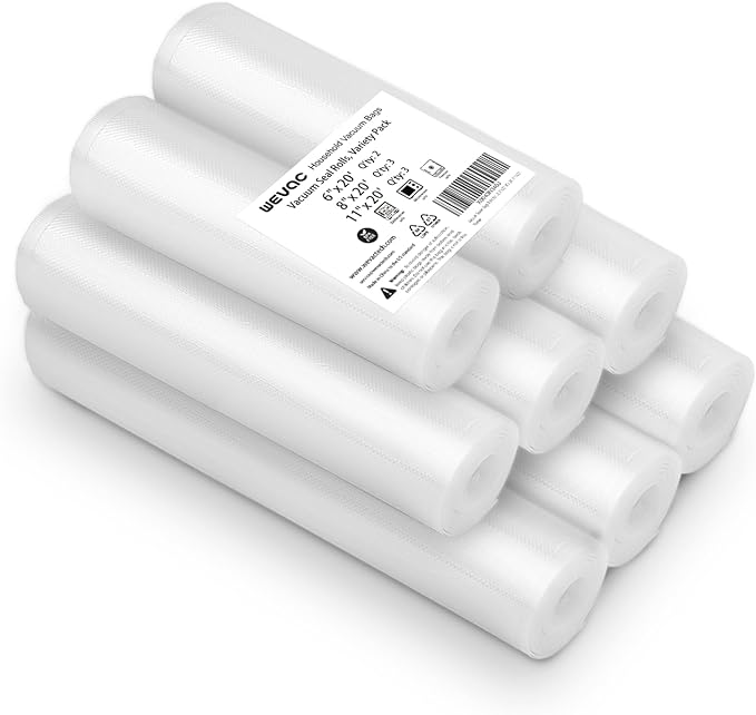 [2024 New] 8 Pack 6" x 20', 8" x 20' and 11" x 20', Vacuum Sealer Bags Rolls for Food, Great for Food Storage, Sous Vide and Meal Prep, Wevac Lite