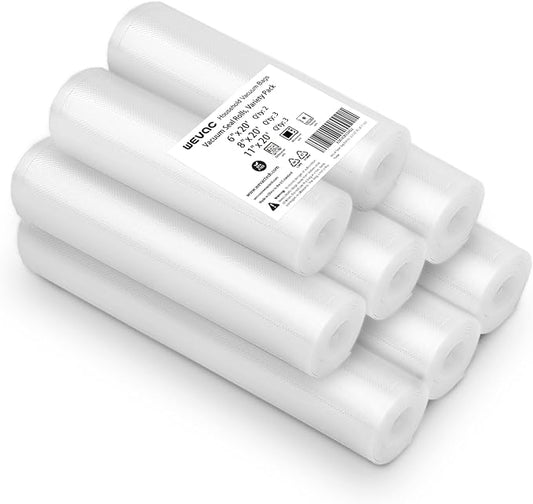 [2024 New] 8 Pack 6" x 20', 8" x 20' and 11" x 20', Vacuum Sealer Bags Rolls for Food, Great for Food Storage, Sous Vide and Meal Prep, Wevac Lite