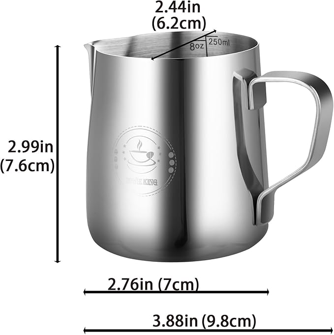 250ml Stainless Steel Milk Frothing Pitcher – Espresso Steaming Pitchers 8 Oz, Precision Pouring for Perfect Latte Art, Frother cup, Coffee Cappuccino Jug