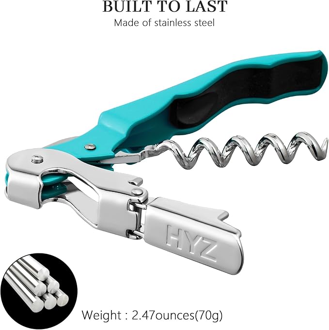HYZ 2-Pack Wine Opener Waiter Corkscrew, Professional Wine Key for Servers, Bartender with Foil Cutter, Manual Wine Bottle Opener Double Hinged (Blue)