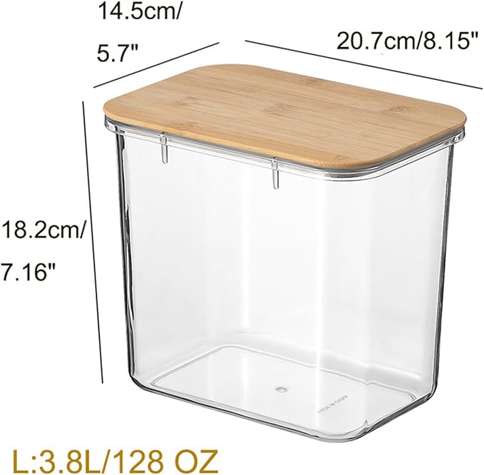Large Capacity Plastic Food Storage Containers with Bamboo Lid - Moisture-proof Sealing Box Jars with Wooden Lids for Kitchen Storage (128 OZ - L)