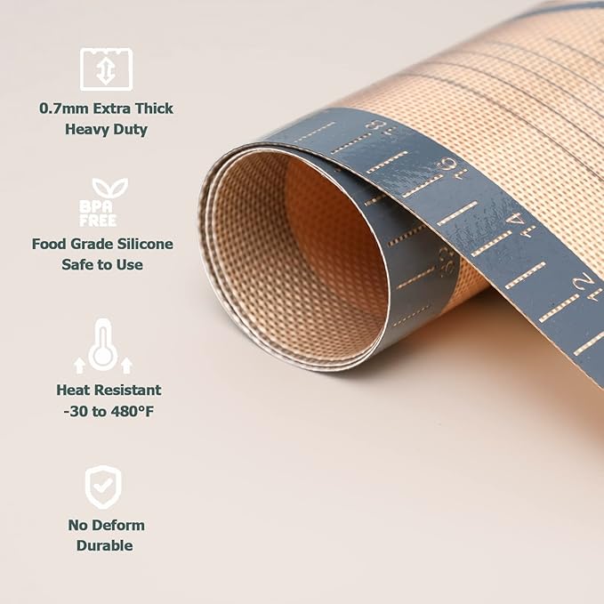 Sapid Extra Thick Silicone Pastry Mat Non-slip with Measurements for Non-stick Silicone Baking Mat Extra Large, Dough Rolling, Pie Crust, Kneading Mats, Countertop, Placement Mats (24" x 36", Gray)