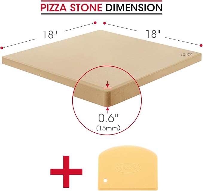 Unicook Extra Large Pizza Stone 18 Inch, Square Baking Stone for Oven and Grill, Heavy Duty Bread Pizza Pan, Thermal Shock Resistant Cooking Stoneware