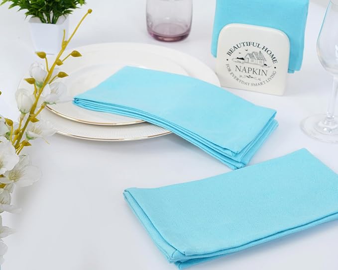 Blue Needles Solid Cloth Napkins Set of 12 Aqua Blue 100% Cotton Dinner Napkins 18x18 inches - Soft, Reusable, Absorbent & Washable Fall Thanksgiving Linen, Ideal for Events, Parties & Everyday Use