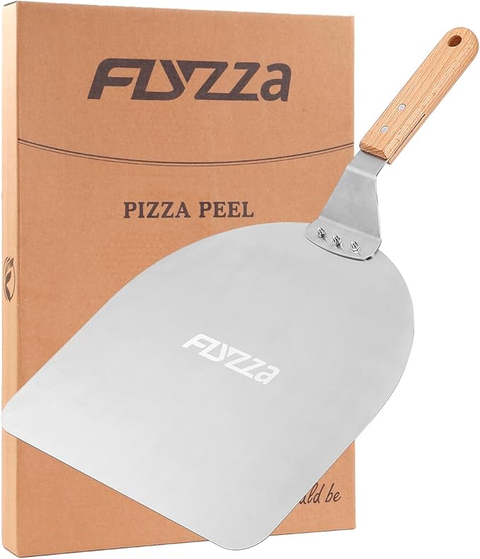 12 Inch Square Pizza Peel, Stainless Steel Pizza Spatula with Ergonomic Long Wood Handle for Pizza Oven Baking, Turing Peel for Pizza, Dough, Bread Pastry
