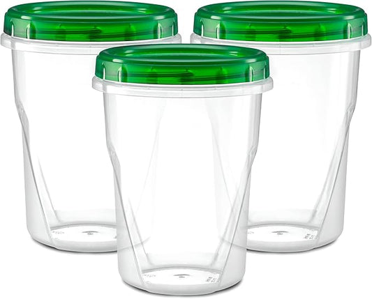 (32 Ounce 10 Pack) Twist cap Containers Clear Bottom With Green Top Screw on Lids Twist Top Food Storage Freezer Containers