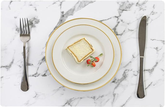 Romanstile Vinyl Placemats Set of 4-12 X 18 Inch - Heat Resistant Place Mats 100% Waterproof Oilproof Wipeable Reversible Faux Leather Table Mats for Kitchen/Dining/Party/Outdoor, Marble