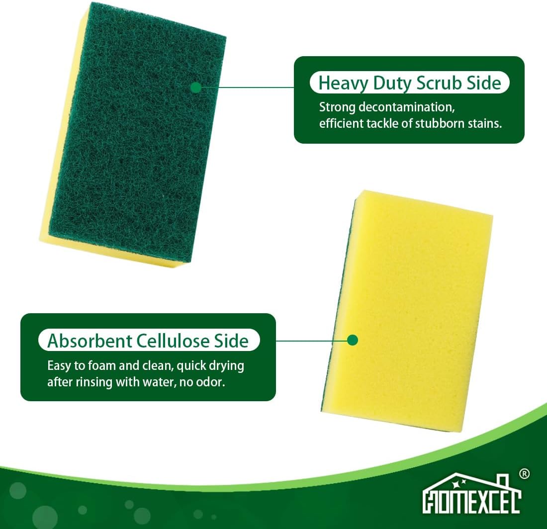 HOMEXCEL Heavy Duty Scrub Sponges Kitchen 60 Count, Extra-Large Sponges for Cleaning Kitchen and Household, Dish Scrubber for Washing Dishes, Pots and Pans