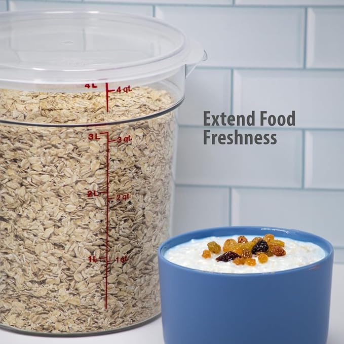 Cambro Food Storage Container with Lid (2 Pack) - Round Series - 4 QT (Quart) - Commercial Grade for Food Prep (Clear)