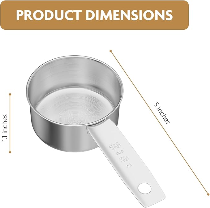 2PCS 1/3Cup(80ml) Stainless Steel Measuring Cup, Single Metal Scoop for Wet and Dry Ingredients, Great Kitchen Gadgets for Cooking
