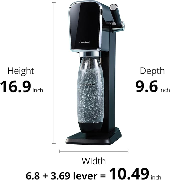 SodaStream - ART Sparkling Water Maker | STARTER KIT | CQC CO2 system | Includes 1x CO2 Cylinder, 1x32 & 1x16 Fl Oz Dishwasher Safe Bottles, 1x Bubly Flavor Drop | Combine with Pepsi Flavors | Black