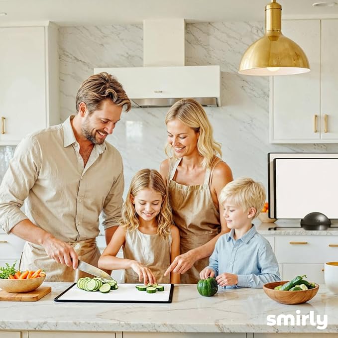 SMIRLY Plastic Cutting Board Set with Holder 4 Pieces, Non-Slip Dishwasher Safe Chopping Boards for Kitchen, Black & White