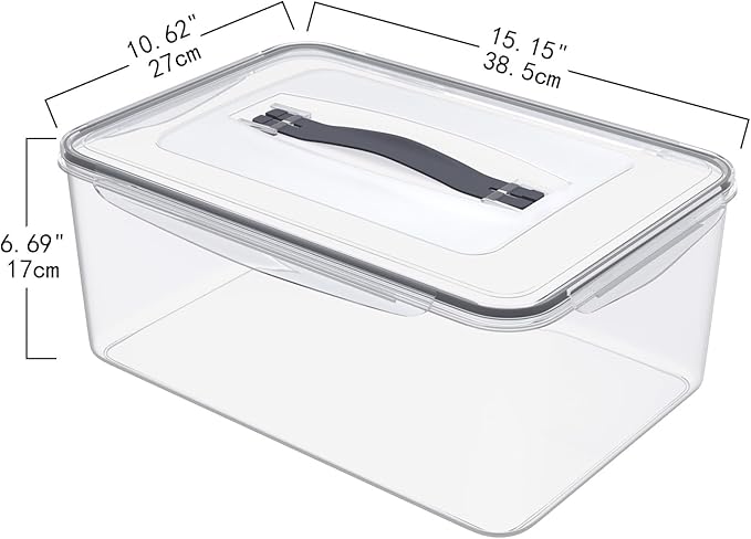 6 Pack 15 L/63Cup Large Airtight Food Storage Containers with lid, Plastic Kitchen Fridge Pantry Organizers for Bread, Pet Food, Dry Food, Proof Dough, BPA Free