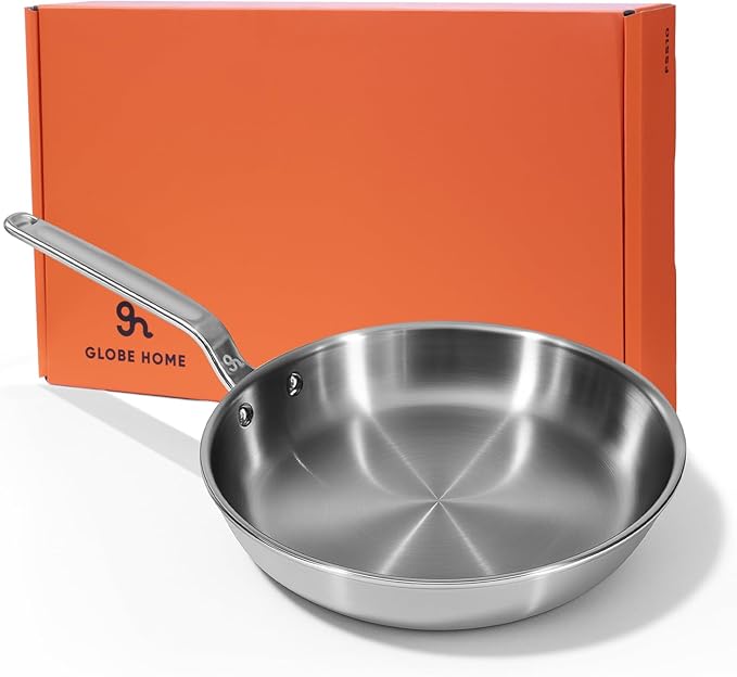 10 Inch Stainless Steel Frying Pan - 5 Ply Stainless Clad Skillet with Aluminum Core, Durable and Even Heating, Professional Cookware for Induction, All Stoves, Oven and Dishwasher Safe