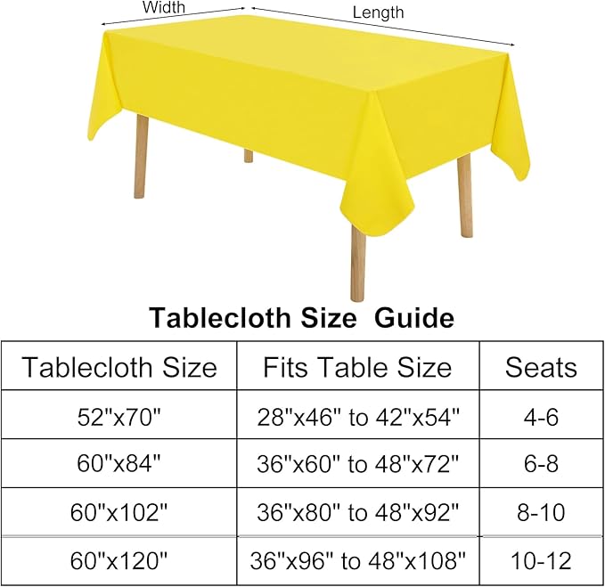homing Rectangle Vinyl Tablecloth, Waterproof Spillproof Plastic Flannel Backed Table Cloth, Wipe Clean Table Cover for Dining, Buffet Parties and Camping (Yellow, 54" x 78")
