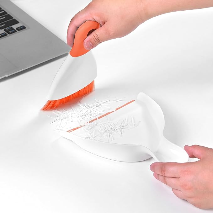 NACENA Mini Dustpan and Brush Set, Small Broom and Dustpan Set Dust Pan and Mini Hand Broom Dustpan and Broom Combo Compact for Home Table Keyboards Sofa Kitchen Pets, Orange