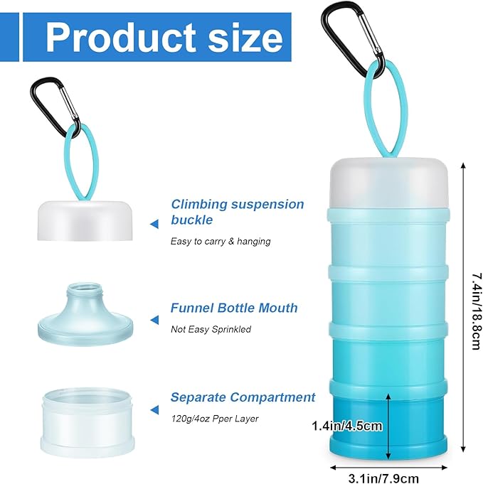 2 Pcs Protein Powder Container with Stackable Design, Portable Dispenser with Keychain, 4-Tier Leakproof Travel Powder Storage for Workout, Fitness, and Travel (Blue)