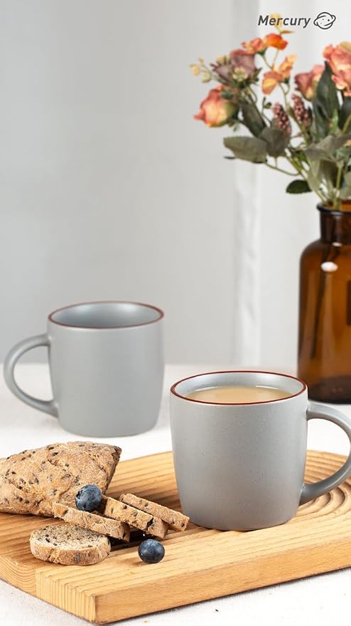 famiware Mercury Coffee Mugs 13 oz, Coffee Mugs Set of 6 with Handle, Cups for Latte, Hot Tea, Cappuccino, Mocha, Cocoa, Dark Grey