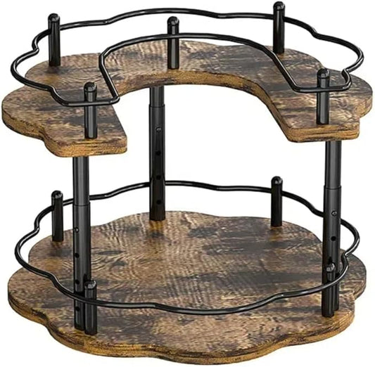 2-Tier Wooden Lazy Susan Turntable Organizer for Cabinet, Table Top, Kitchen, Pantry, Bathroom, Vanity Countertop, Rotating Wood Lazy Susans Rack for Spice, Seasoning Storage Organization(Petal)