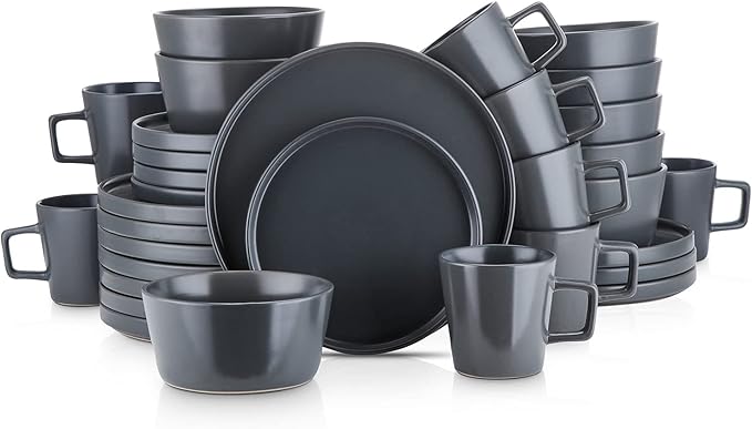 Stone Lain 32 Piece Stoneware Dinnerware Set, Service for 8, Gray Matte