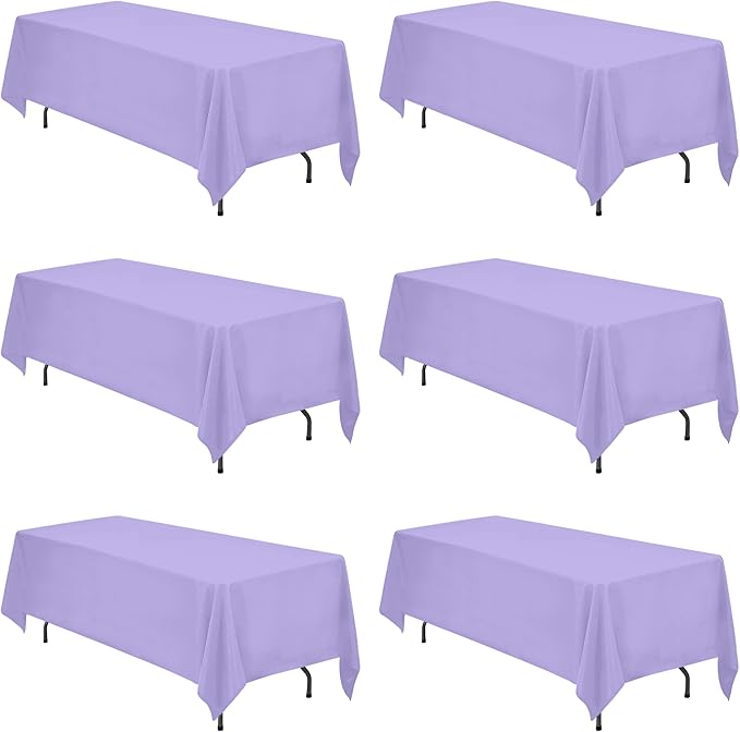 BRILLMAX 6 Pack Lavender Tablecloths 70 x 120 Inch for 6ft or 8ft Rectangle Tables - Rectangular Bulk Linen Polyester Fabric Washable Cloth Cover for Wedding Reception Banquet Birthday Party