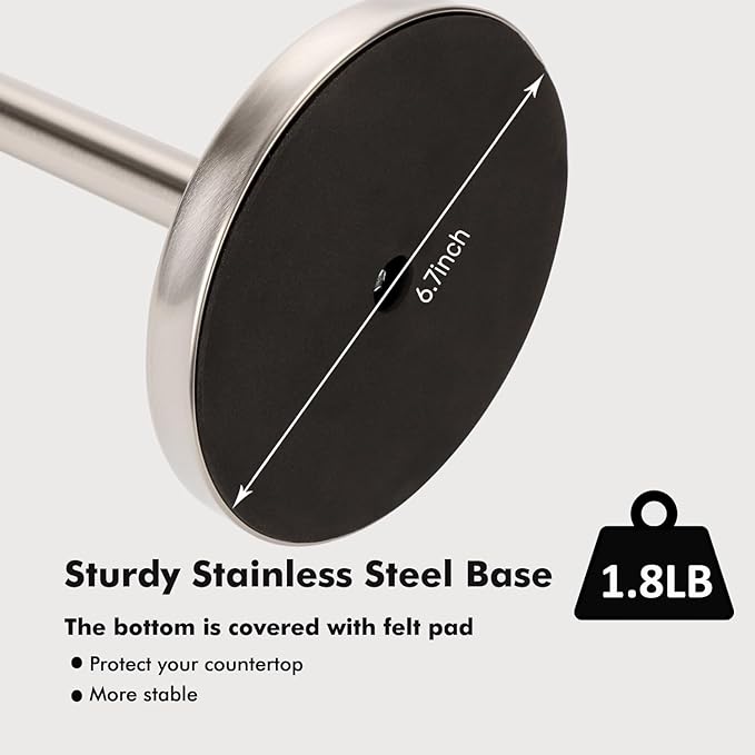 Paper Towel Holder Countertop with Weighted Base, One-Handed Design No Tipping Over, Stainless Steel Paper Towel Holder Stand in Brushed Nickel Finish