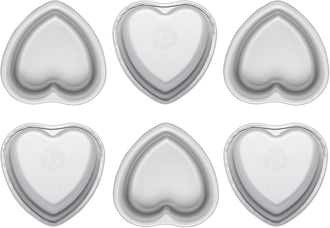 4 × 2 Inch heart cake pans,Set of 6, Aluminum Heart Cake Mold,Small Cake Pans, Heat Resistant Baking Cake Tins for Wedding, Party, Family Occasions, Chocolate. (4 × 2 Inch heart cake pan,Set of 6)
