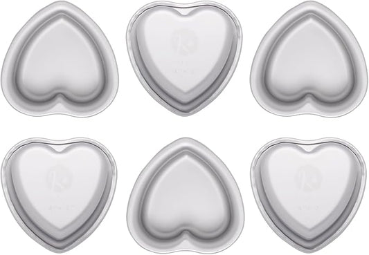 4 × 2 Inch heart cake pans,Set of 6, Aluminum Heart Cake Mold,Small Cake Pans, Heat Resistant Baking Cake Tins for Wedding, Party, Family Occasions, Chocolate. (4 × 2 Inch heart cake pan,Set of 6)