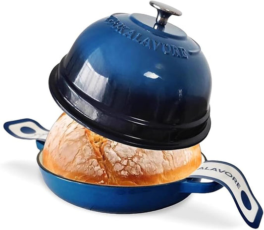 Dutch Oven for Bread Baking,6 Quart Enamel Bread Oven for Sourdough,10.5"Bread Oven with Lid,Bread Pans for Homemade Bread,Blue Thick Enamel Bread Pan-with Silicone Baking Mat&Recipe,Gifts for Family