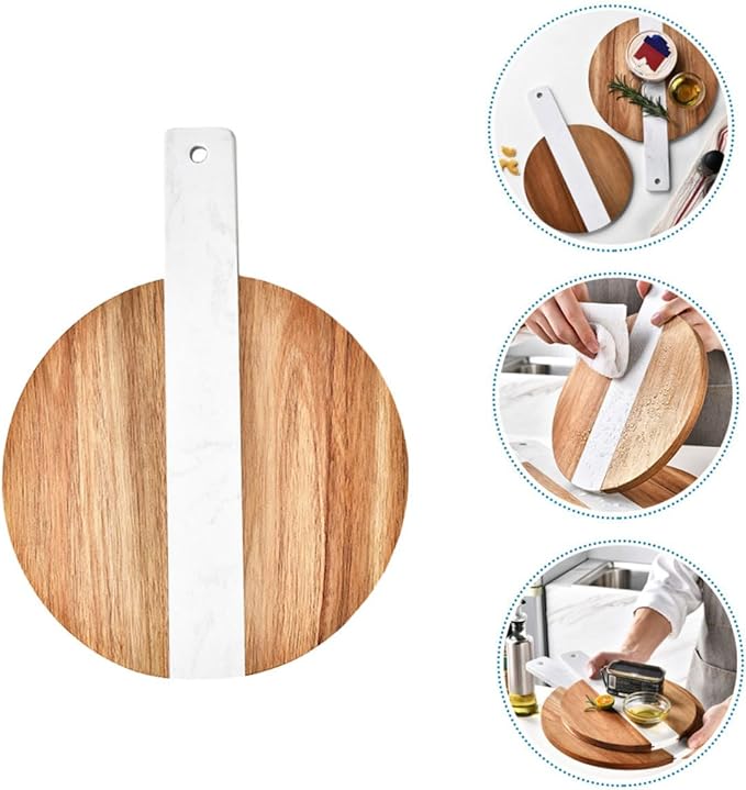 Large Marble and Acacia Wood Cutting Board Double-sided Kitchen Cheese and Fruit Chopping Board with Handle for Anti-cracking Food Preparation and Serving