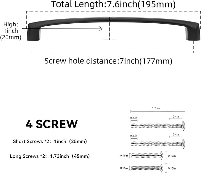 10 Pack 7 Inch Kitchen Cabinet Handles Matte Black Cabinet Pulls Zinc Alloy Drawer Pulls Solid Kitchen Hardware