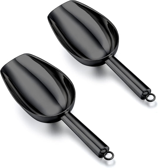 TeamFar Ice Scoop, 5oz Stainless Steel Canister Small Ice Candy Scoops for Kitchen Dispenser Buffet Jars, Healthy & Sturdy, Multi-use & Mirror Finish, Dishwasher Safe-2 PCS, Black