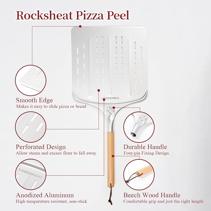 Pizza Peel 12 Inch - Anodized Aluminum Pizza Spatula with Wooden Handle - Ideal for Pizza Oven & Baking, Lightweight Pizza Turning Peel for Baking pizza Bread Pizza Oven Accessories Tools