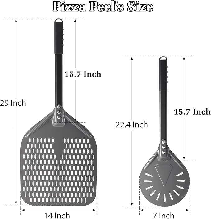 Pizza Peel 14 Inch+7 Inch, Aluminum Metal Pizza Turning Peel, Professional Pizza Spatula Paddle for Homemade Pizza
