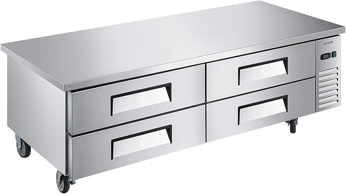 VEVOR Chef Base Refrigerator, 72" W Commercial Chef Bases Worktop Refrigerators, 4-Drawer Under Counter Fridge with 12 Pans Stainless Steel, Heavy-Duty Refrigerated Base, Invisible Door Handle