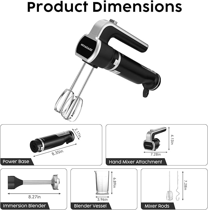 2-In-1 Hand Mixer Immersion Blender Electric Handheld, Portable Hand Blender Electric Mixer with Beater Dough Whisk & Blending Cup, Food Processor Kitchen Gadgets for Smoothies Baby Food Baking & Soup