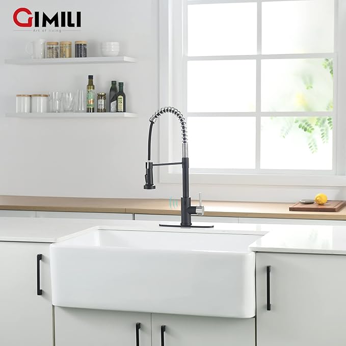GIMILI Touchless Kitchen Faucet with AC Adapter, Smart Motion Sensor Activated Hands-Free Single Handle Faucet for Kitchen Sink with AC Adapter, Matte Black&Brushed Nickel