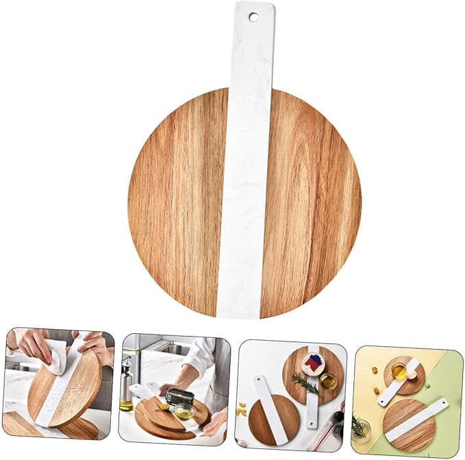 Large Marble and Acacia Wood Cutting Board Double-sided Kitchen Cheese and Fruit Chopping Board with Handle for Anti-cracking Food Preparation and Serving