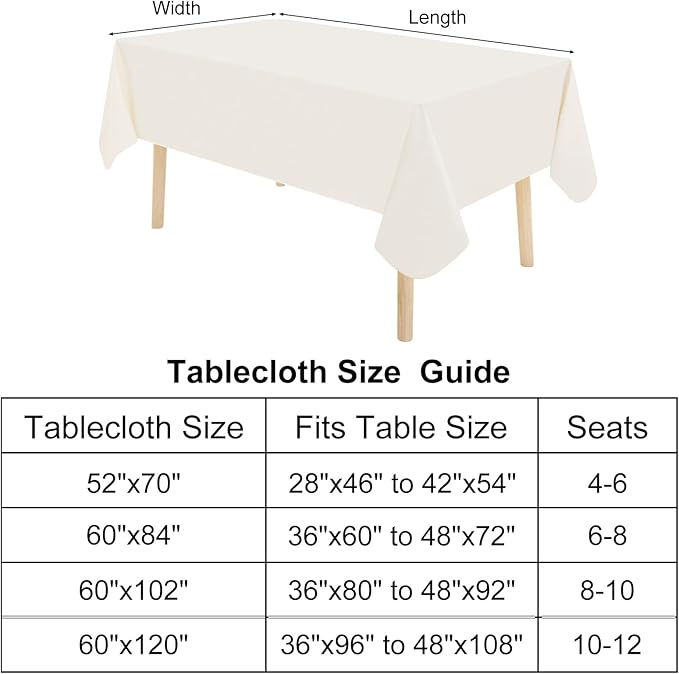 homing Rectangle Vinyl Tablecloth, Waterproof Spillproof Plastic Flannel Backed Table Cloth, Wipe Clean Table Cover for Dining, Buffet Parties and Camping (Beige, 54" x 108")