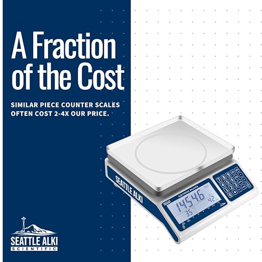 Seattle Alki Scientific Counting Scale | 30 kg x 0.5 g | Industrial Counting Scale for Small Parts | USA Company | Units: g, lbs, oz, kg (30 kg x 0.5 g + Calibration Certificate)